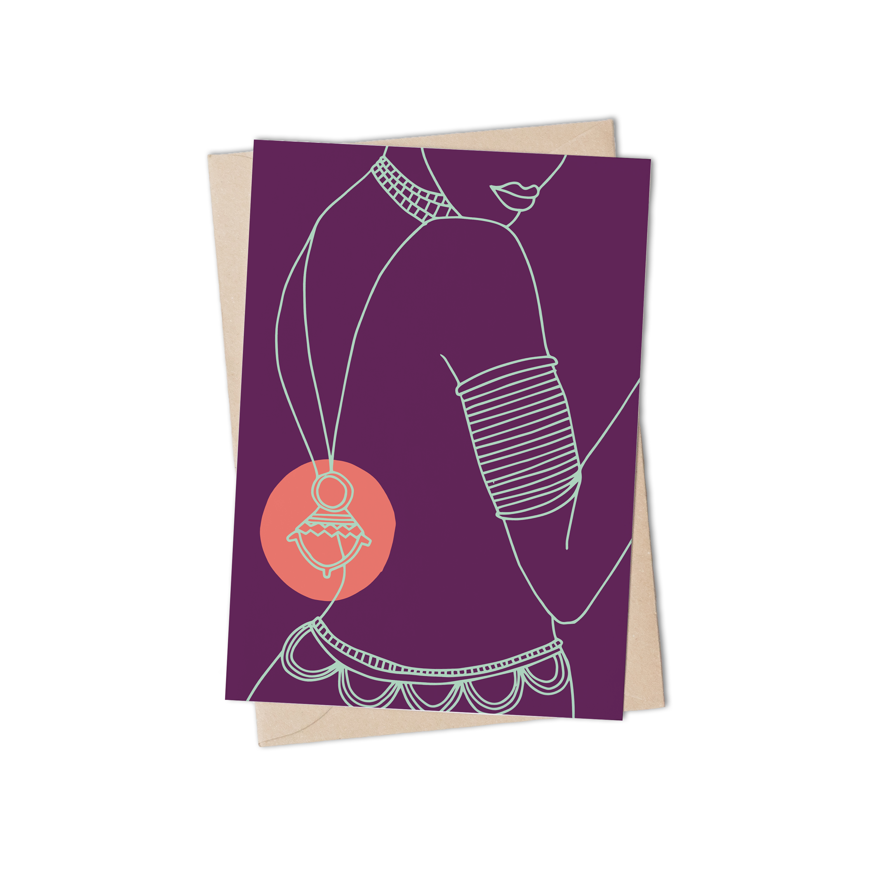 AFRICAN ARTYFACTS GREETING CARD IN PURPLE by Lulu Kitololo