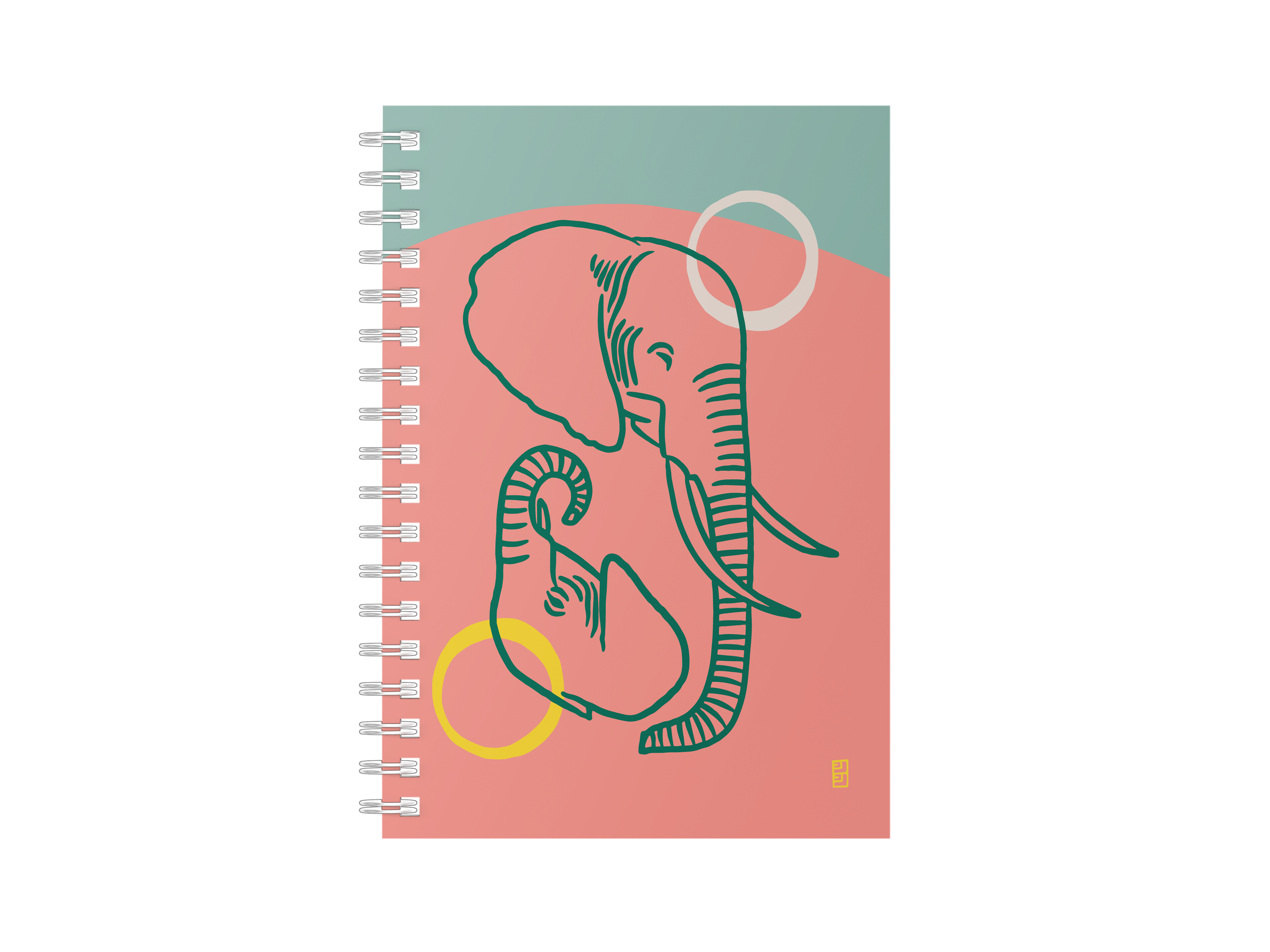 ELEPHANT MAMA + CALF SPIRAL BOUND NOTEBOOK by Lulu Kitololo