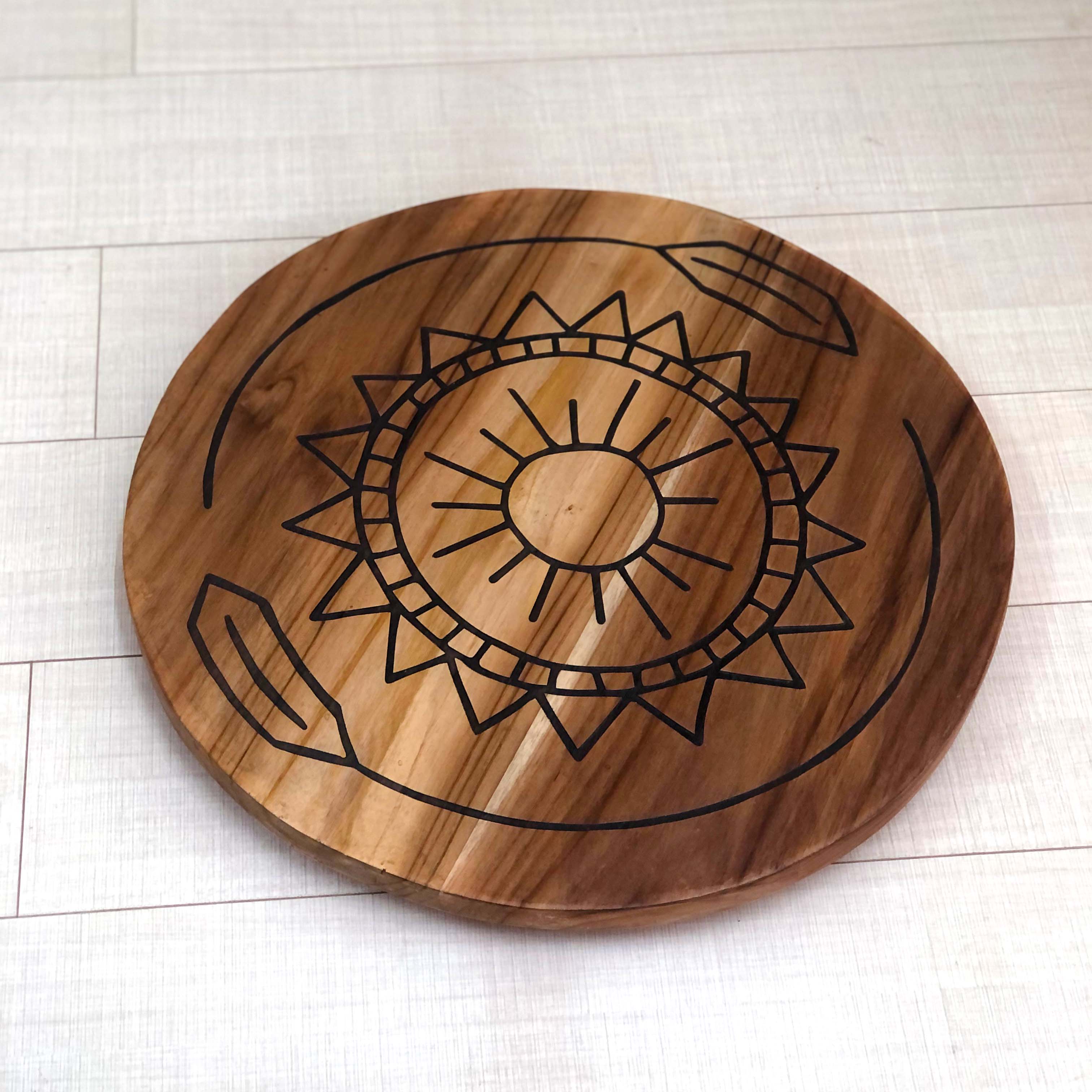 Engraved Teak Lazy Susan Floral Motif by Lulu Kitololo