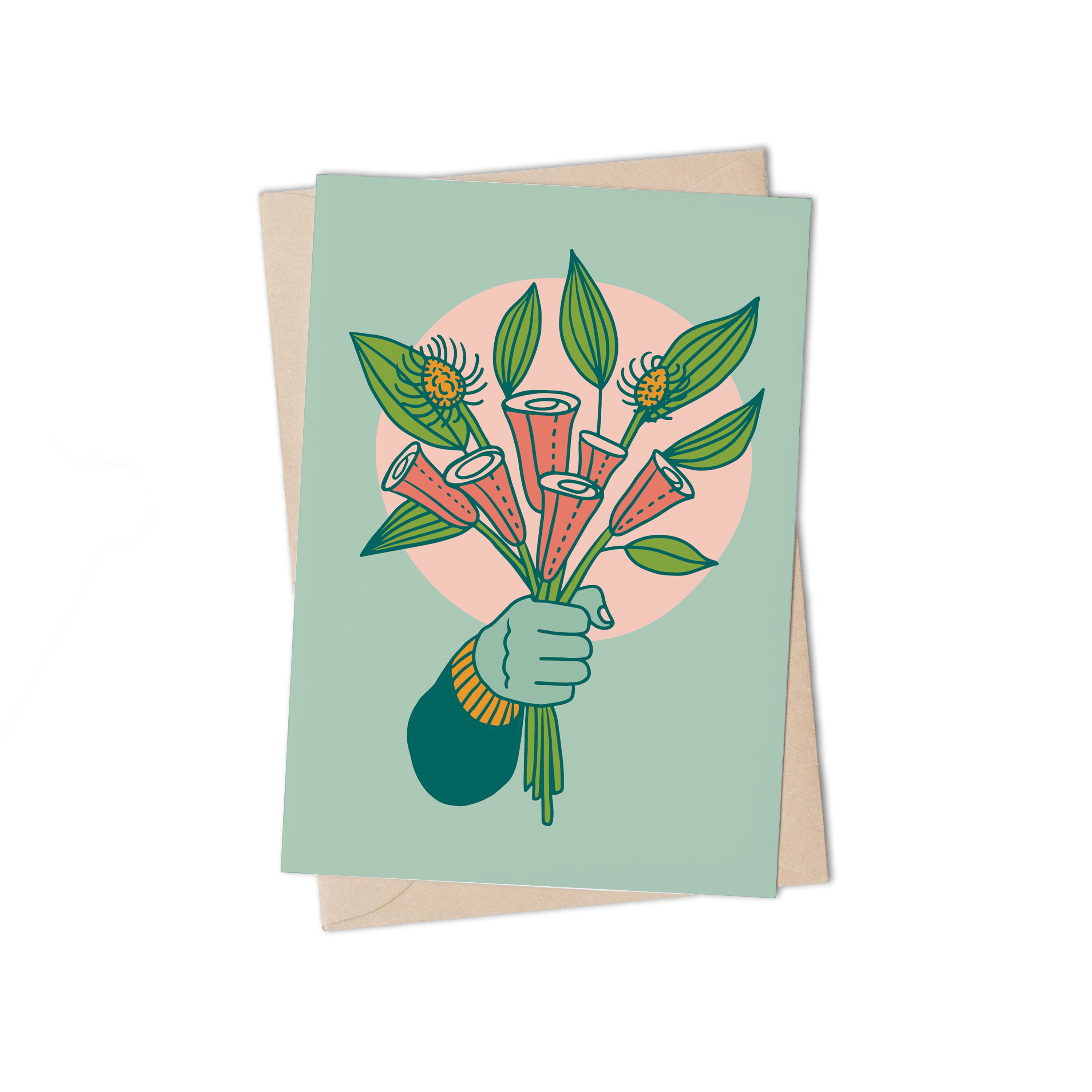 LOVE FLOWERS SAGE GREETING CARD by Lulu Kitololo