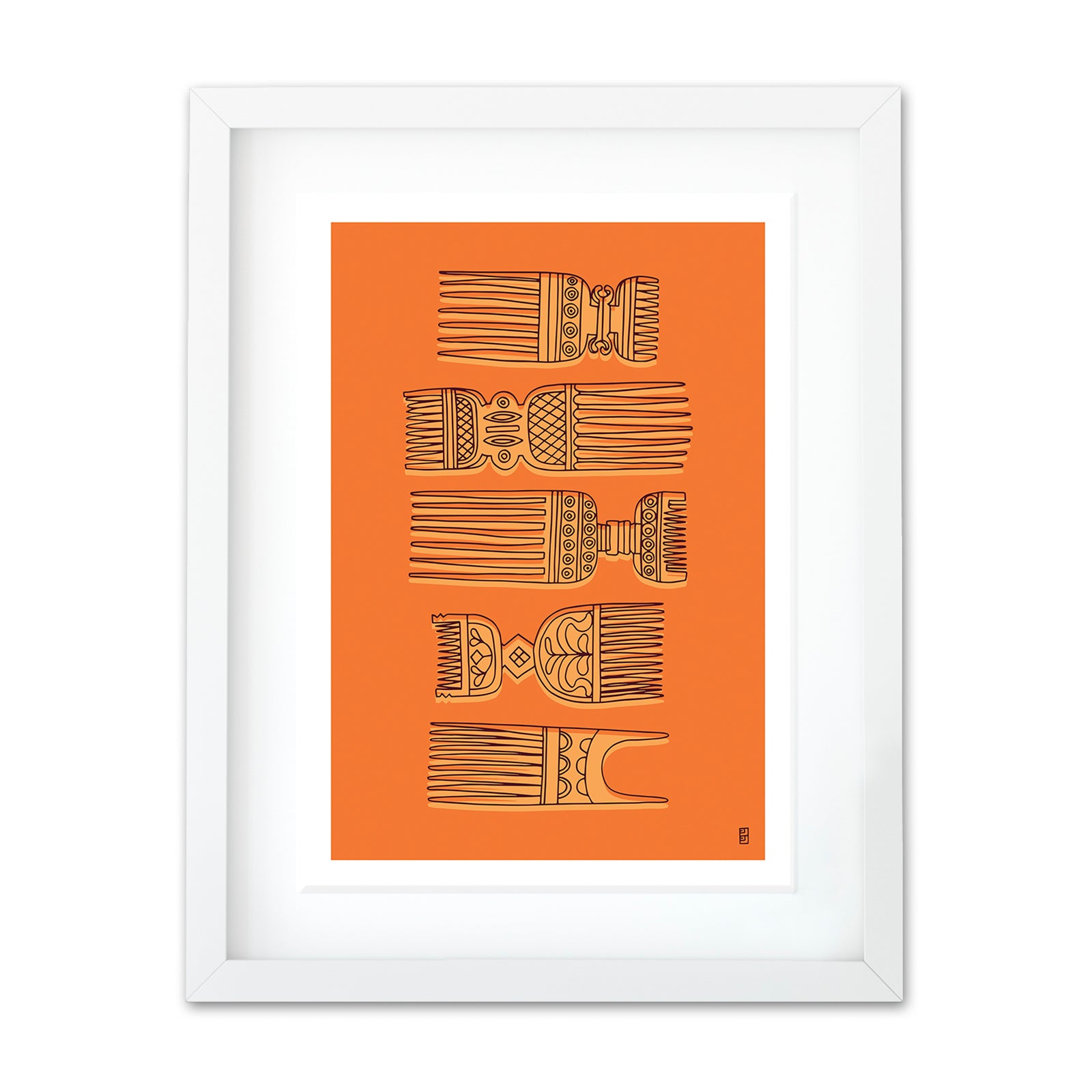 Vintage Combs A3 Art Print in Orange