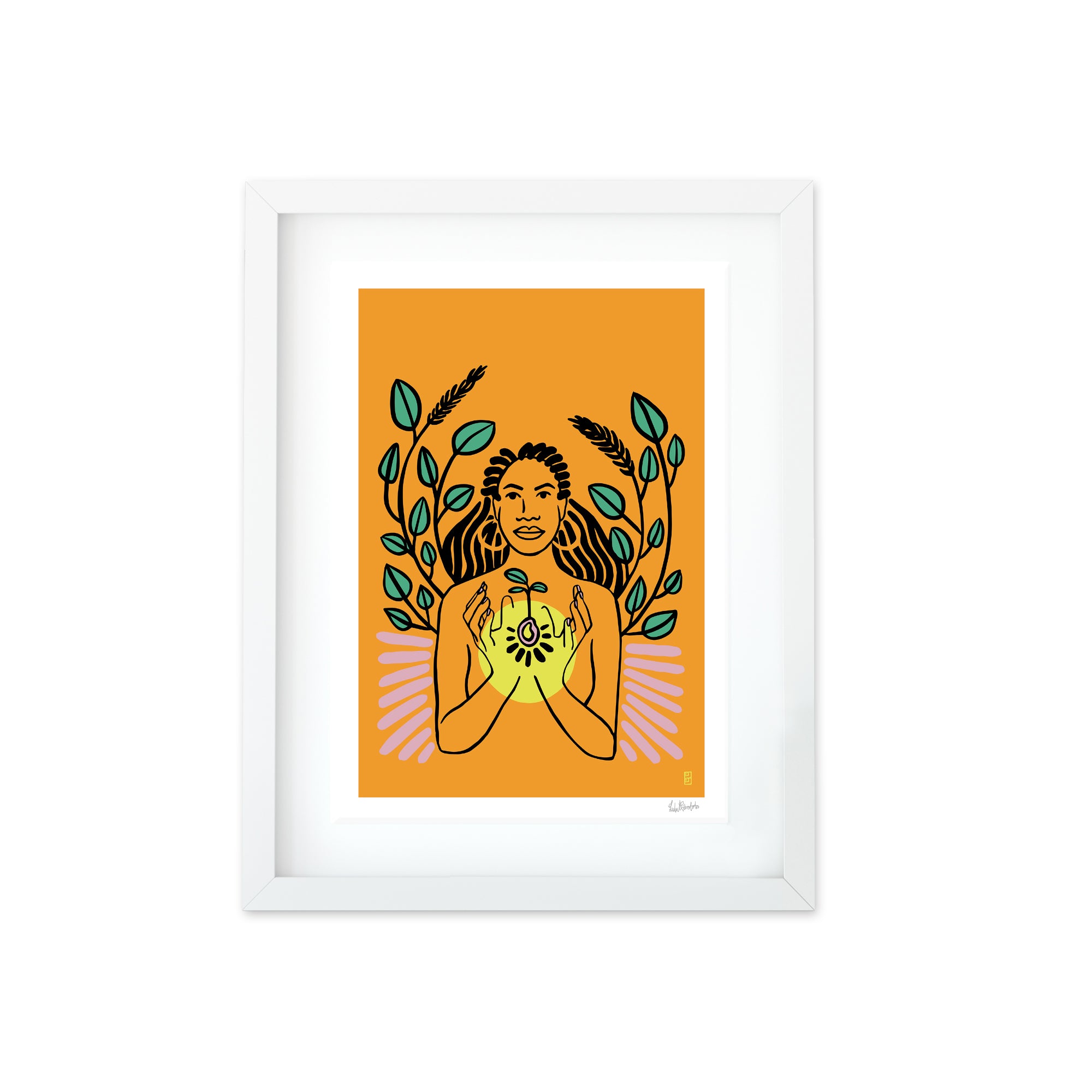 Seeds Cradle Orange A3 Art Print by Lulu Kitololo