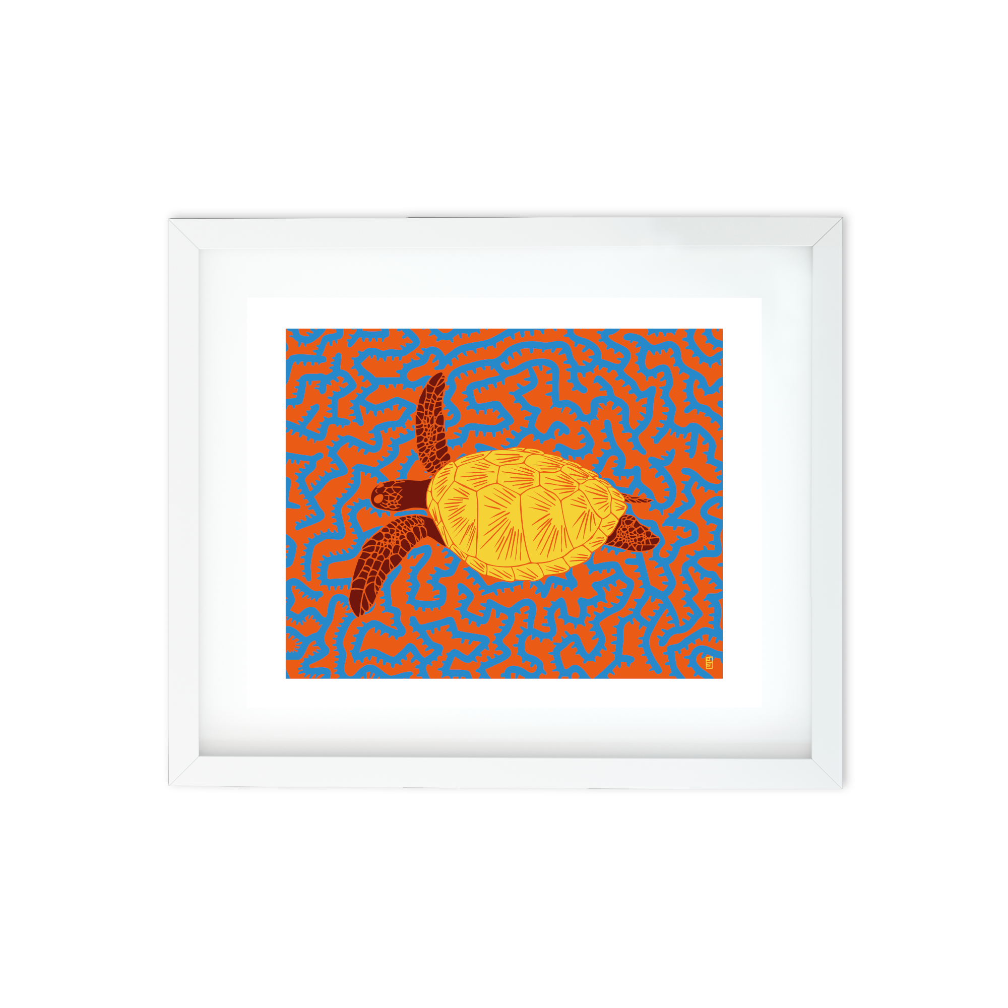 Turtle 8 by 10 Art Print In Orange By Lulu Kitololo