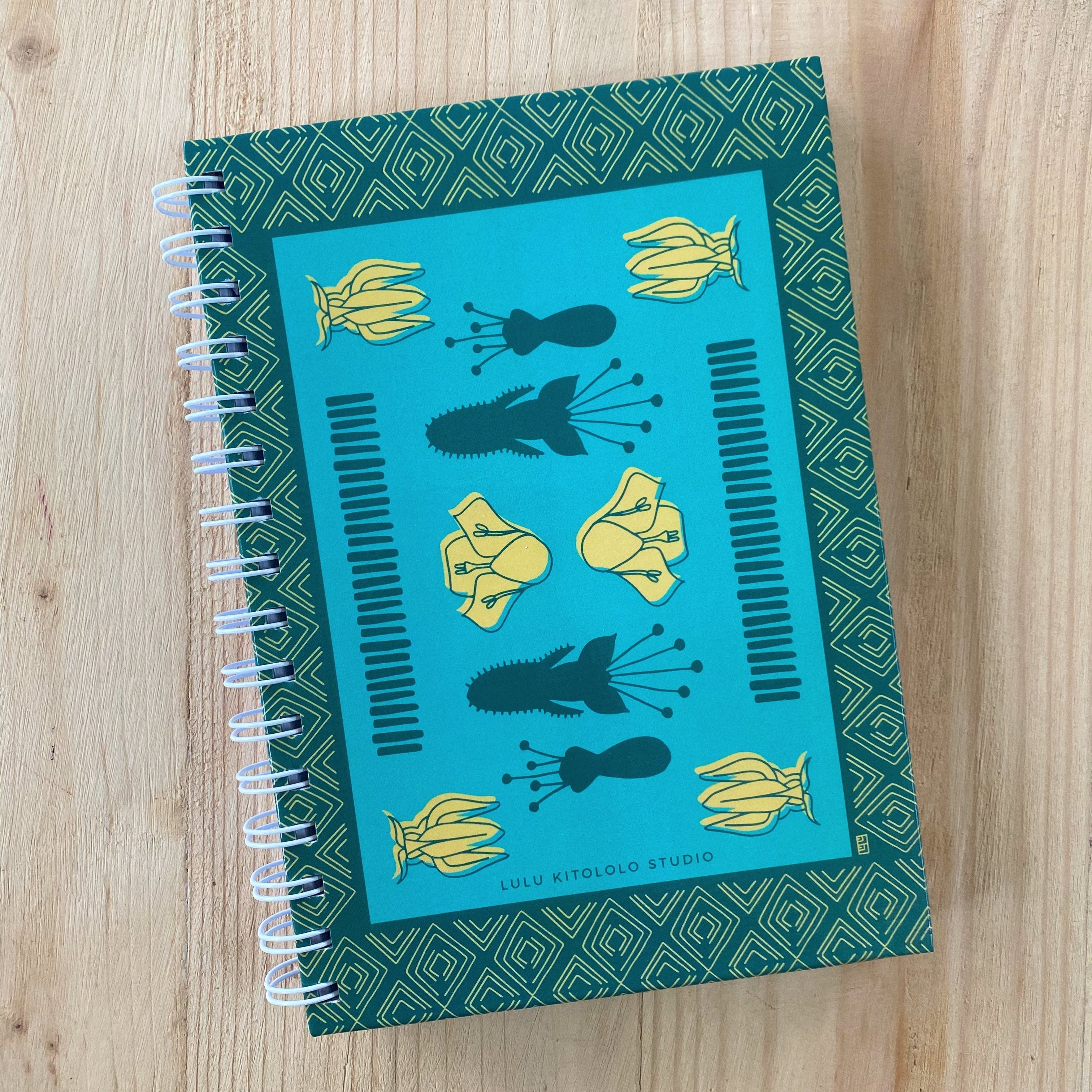 Botanical Kanga Spiral Bound Notebook Blue and Turquoise by Lulu Kitololo