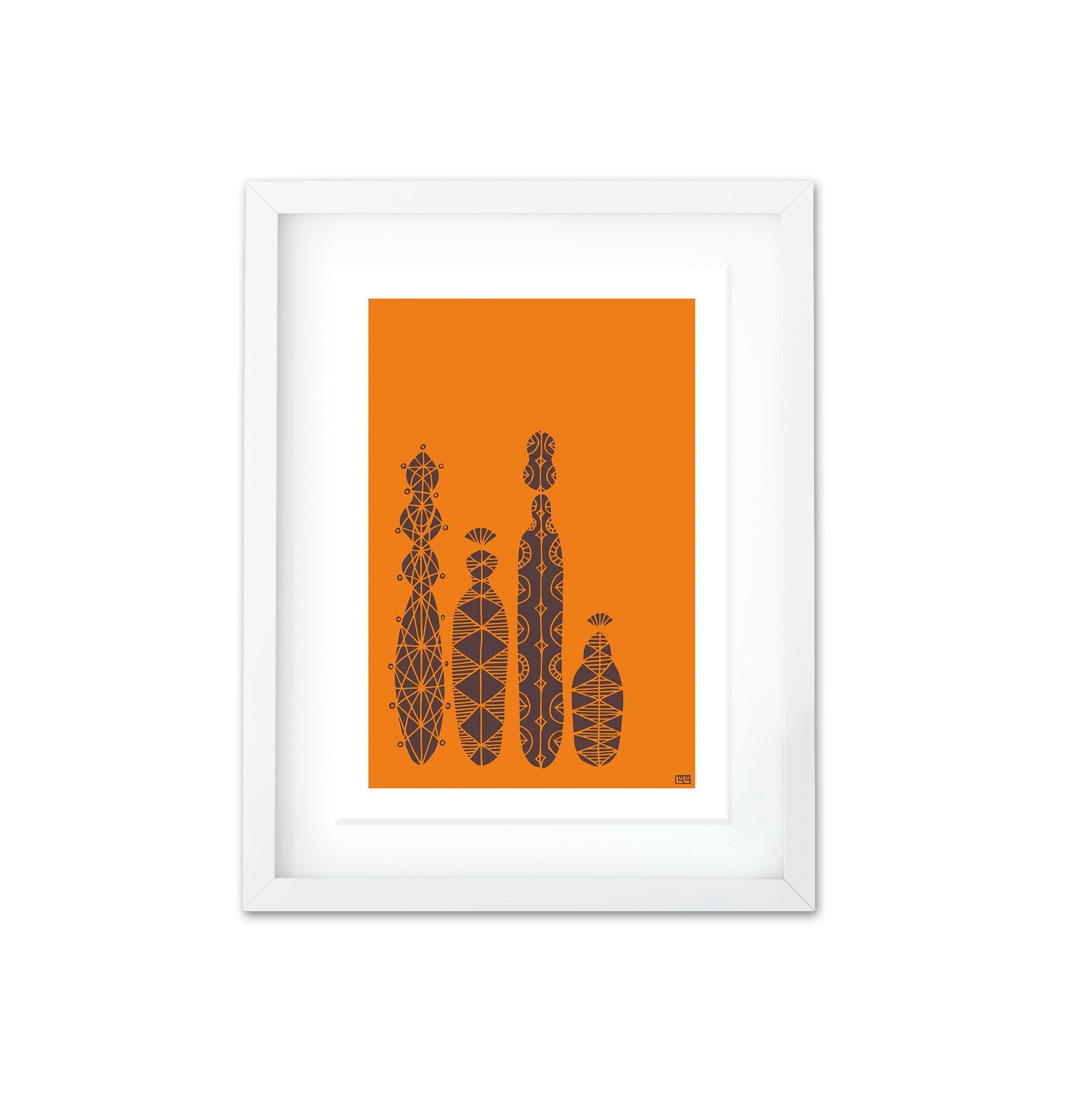 Cacti in Brown on Orange A3 Art Print by Lulu Kitololo