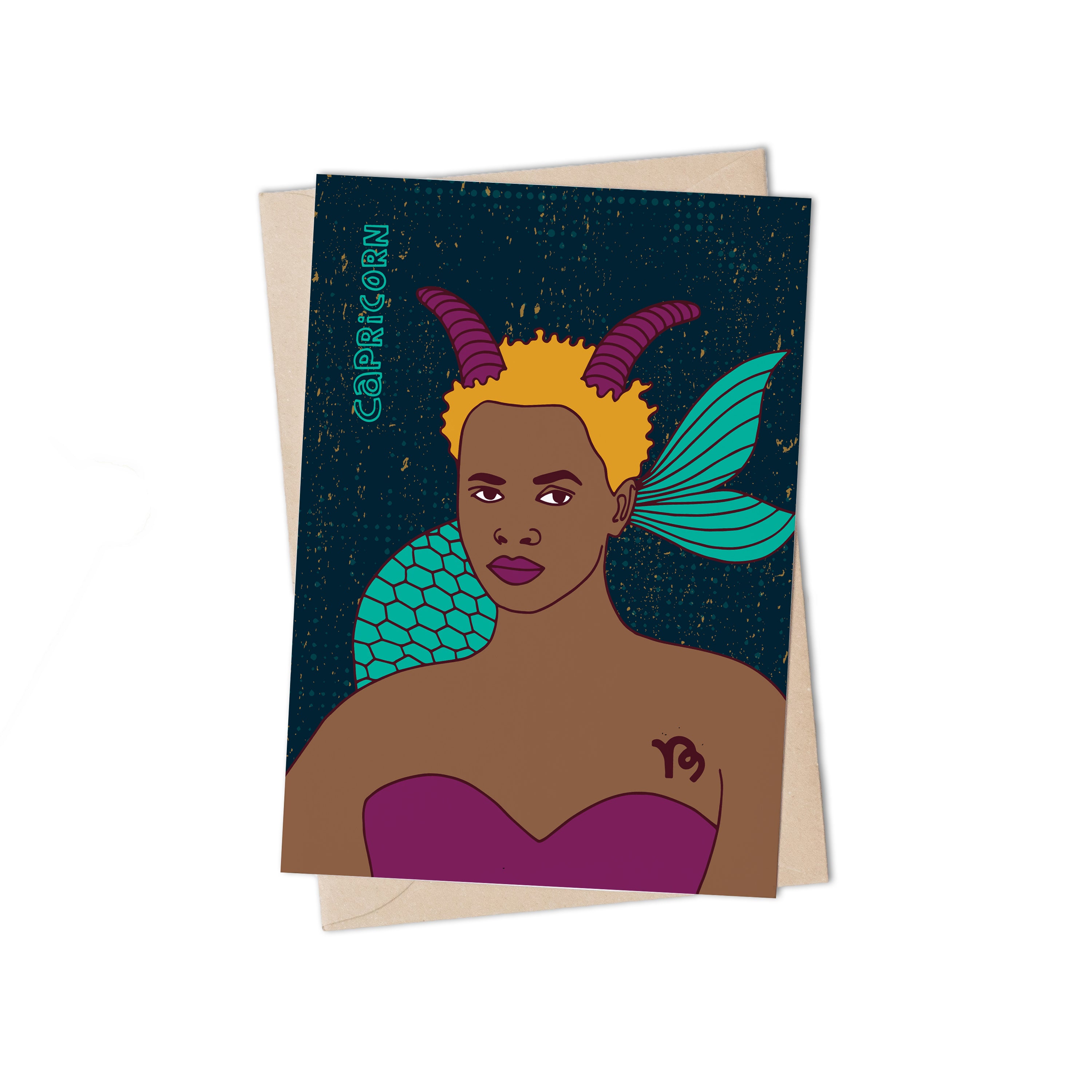 Capricorn Greeting Card by Lulu Kitololo