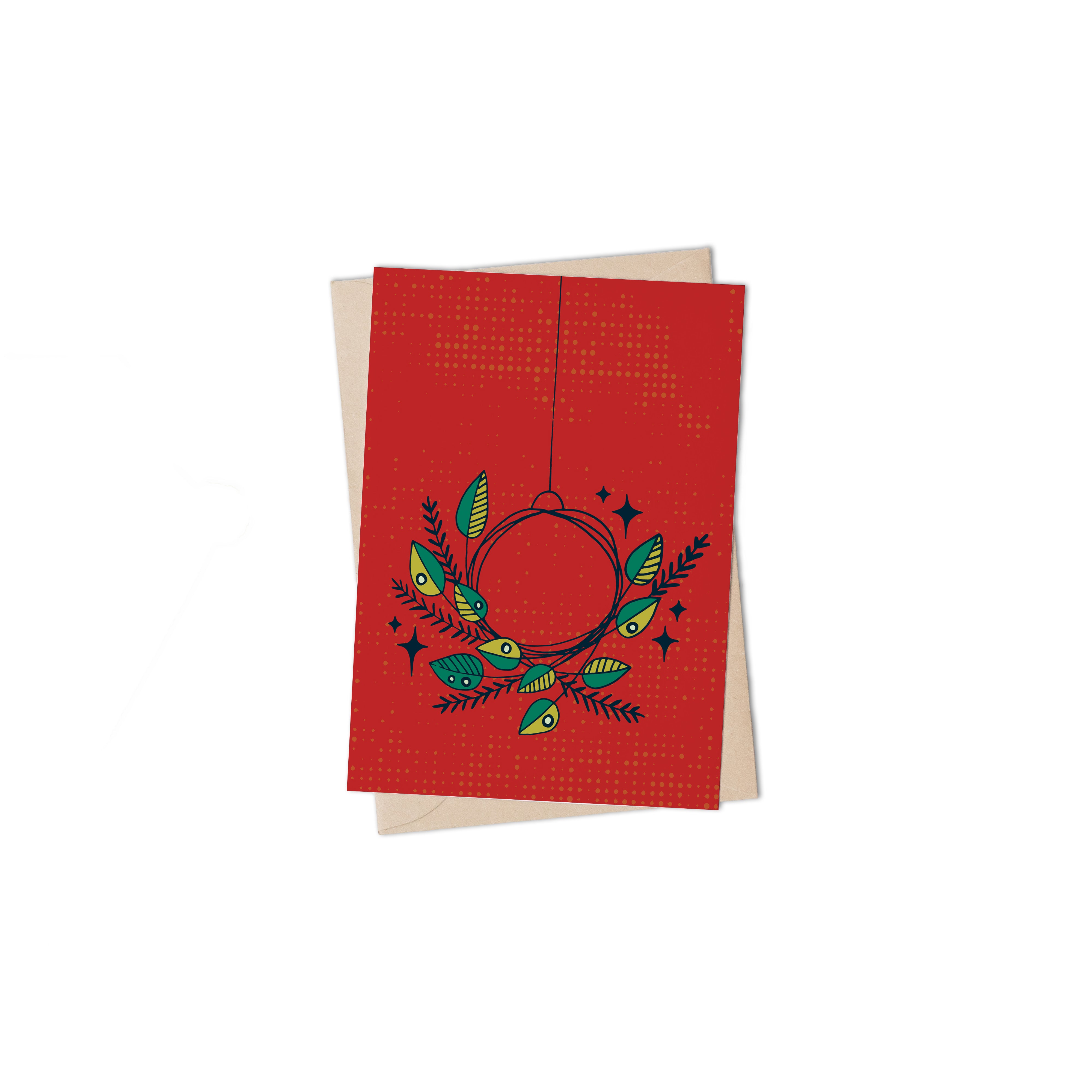 Festive Wreath Red Greeting Card by Lulu Kitololo