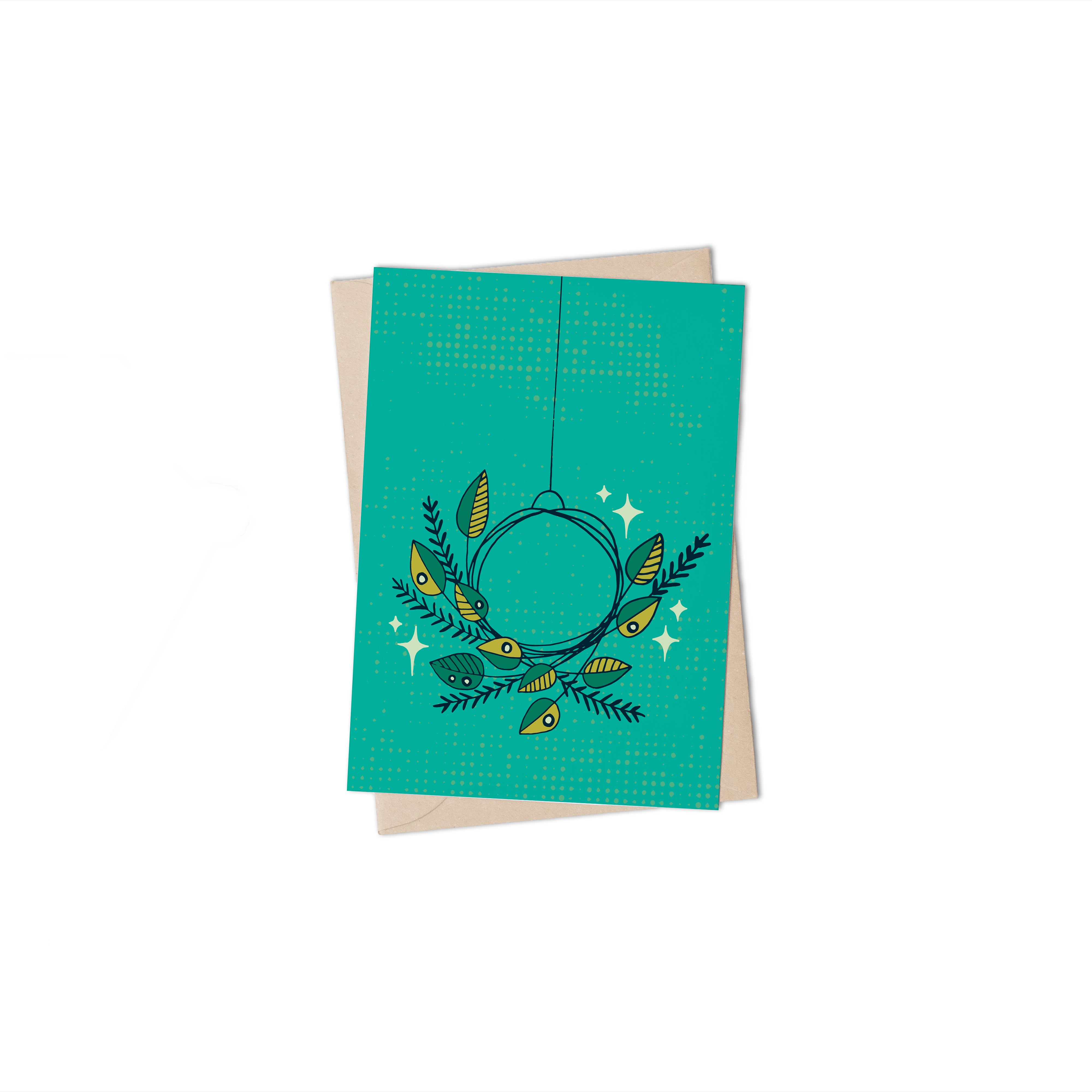 Festive Wreath Turquoise Greeting Card by Lulu Kitololo 