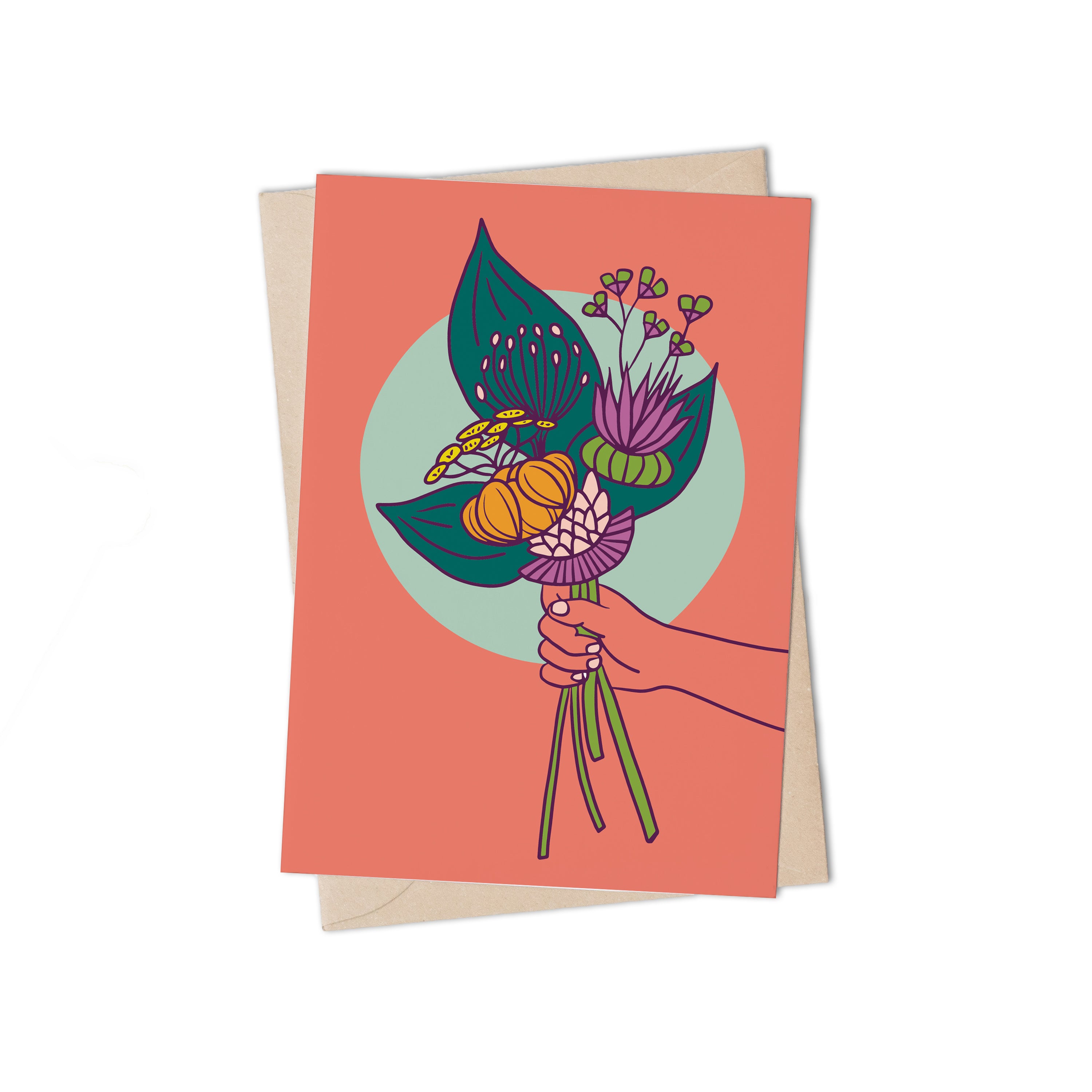 LOVE FLOWERS CORAL GREETING CARD by Lulu Kitololo
