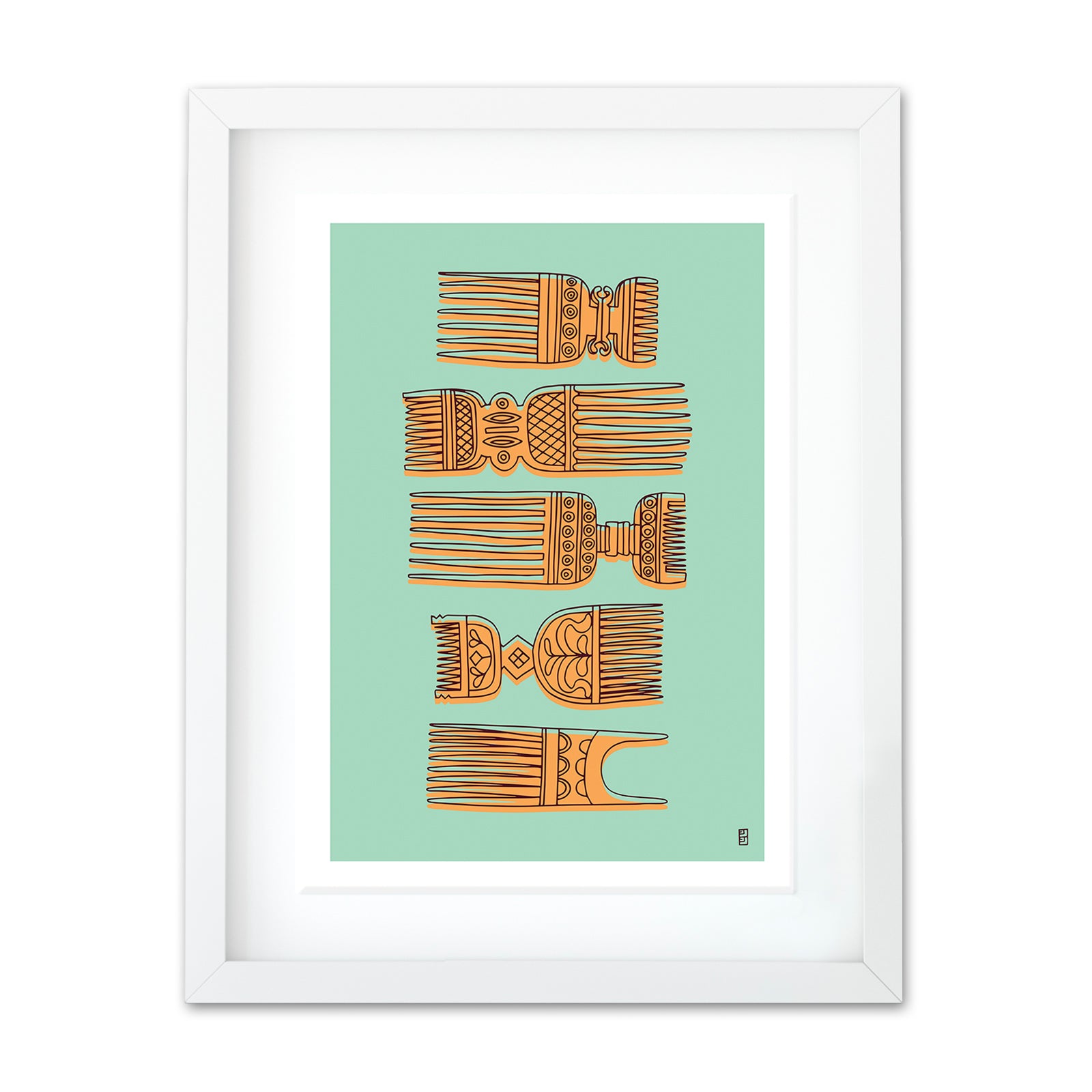 Vintage Combs A3 Art Print in Turquoise