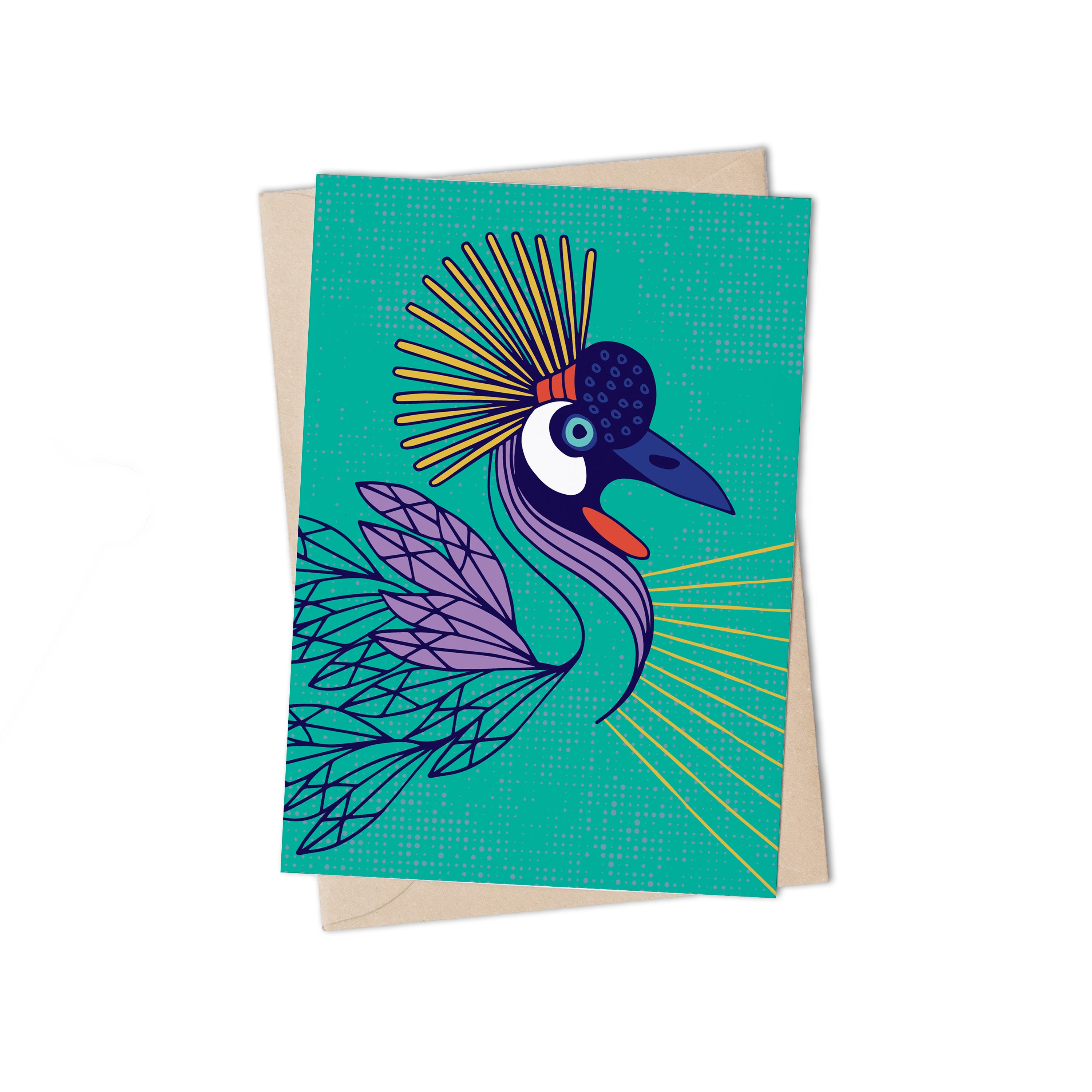 SHINING BIRDS CRANE GREETING CARD by Lulu Kitololo