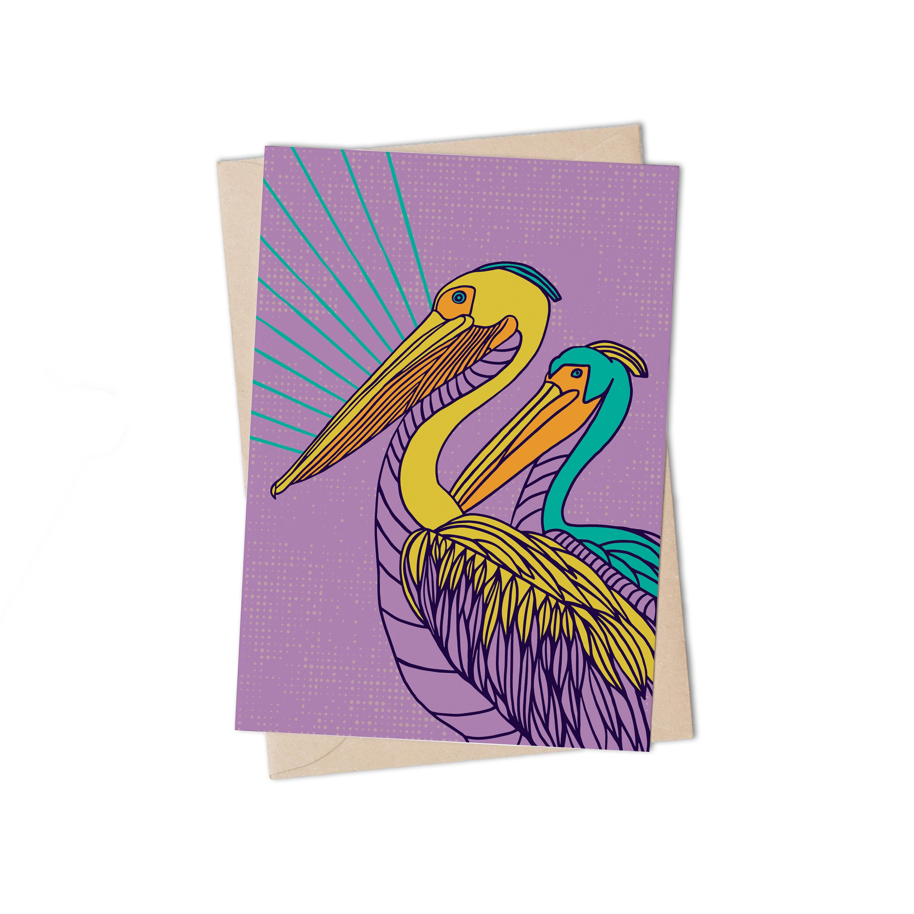 SHINING BIRDS PELICAN GREETING CARD by Lulu Kitololo