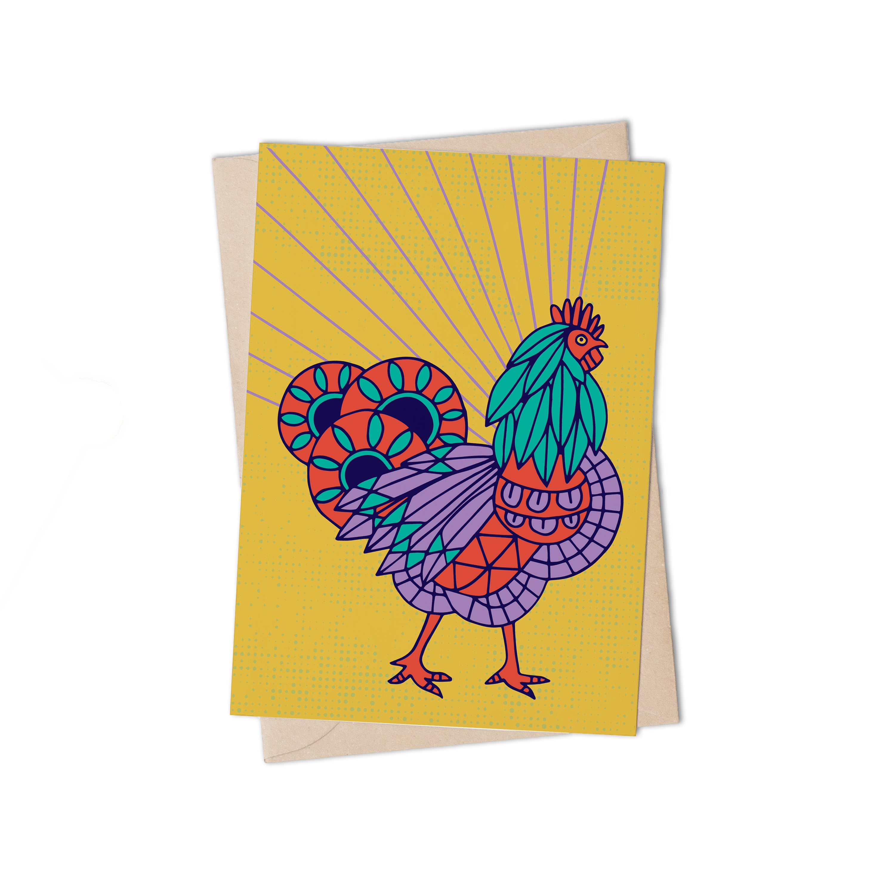 SHINING BIRDS ROSTER GREETING CARD by Lulu Kitololo