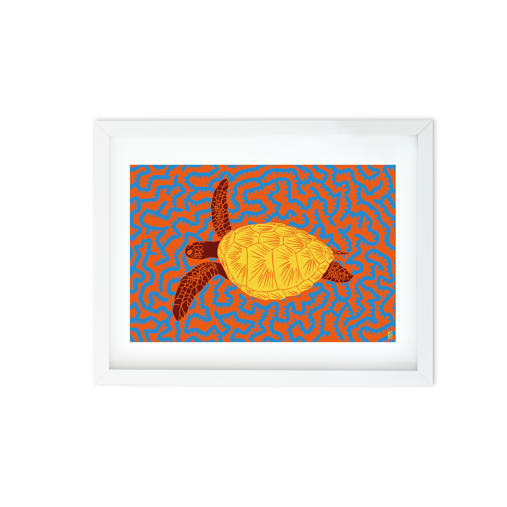 Turtle A3 Art Print In Orange By Lulu Kitololo