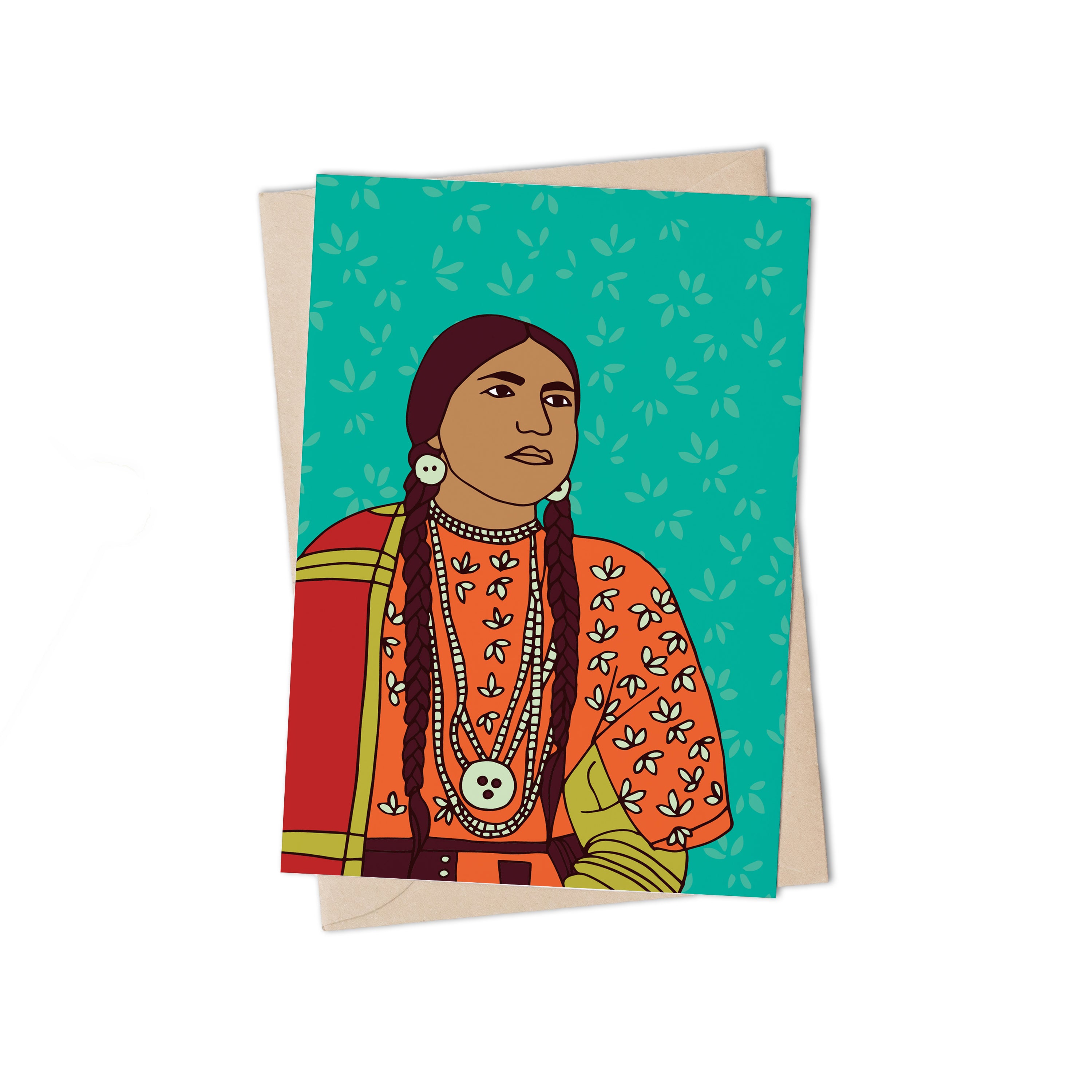 Vintage Native American Woman Greeting Card by Lulu Kitololo