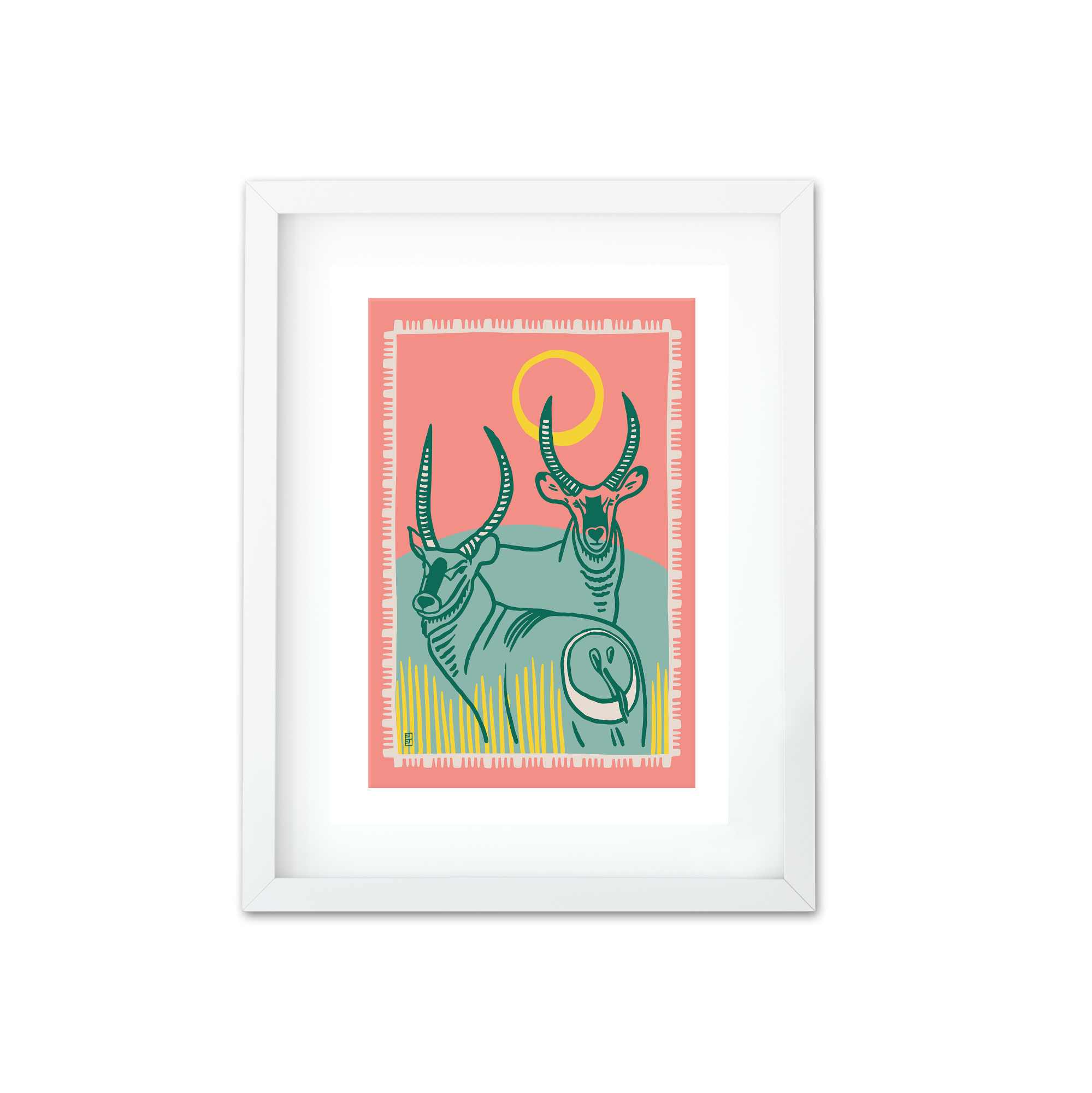 WATERBUCK PAIR A3 ART PRINT by Lulu Kitololo