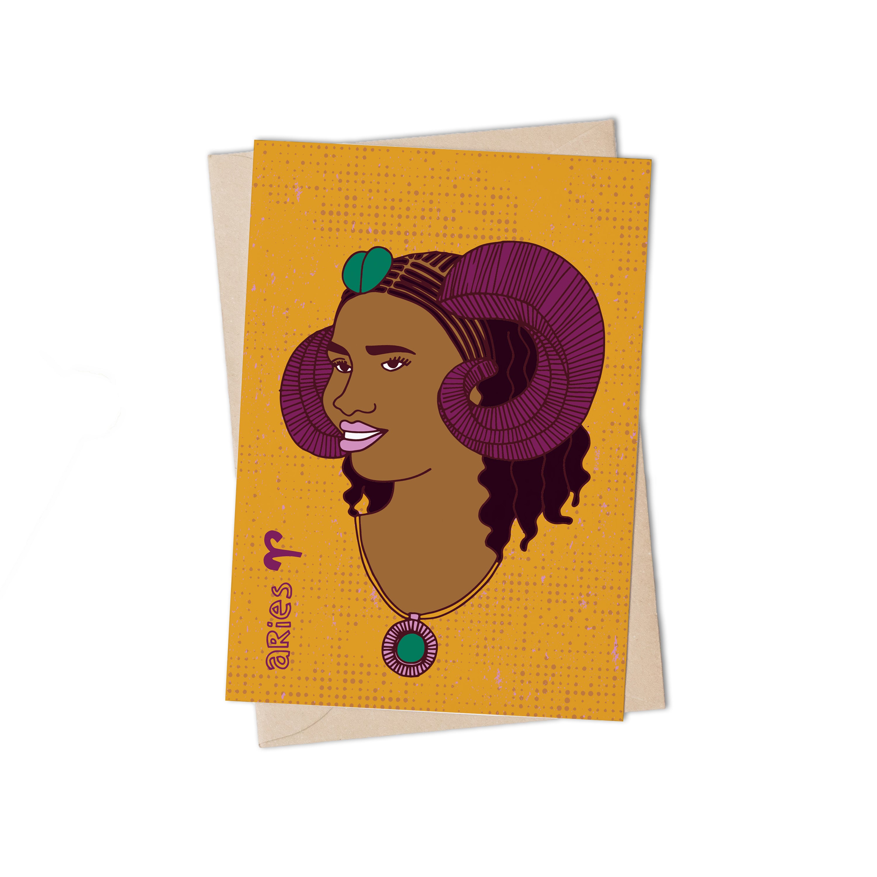 Zodiac Sign Aries Greeting Card by Lulu Kitololo