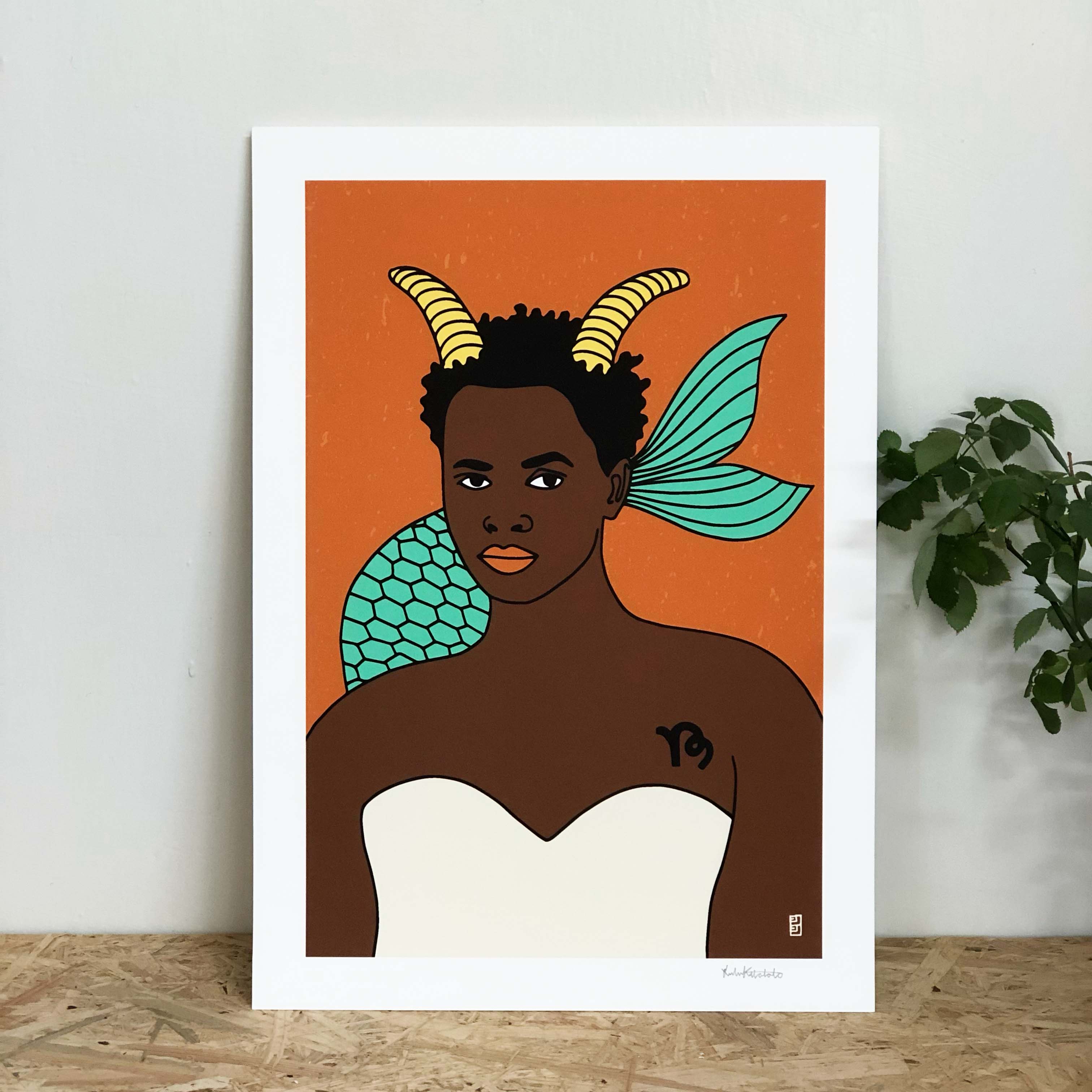 Zodiac Sign Capricorn A3 Art Print by Lulu Kitololo